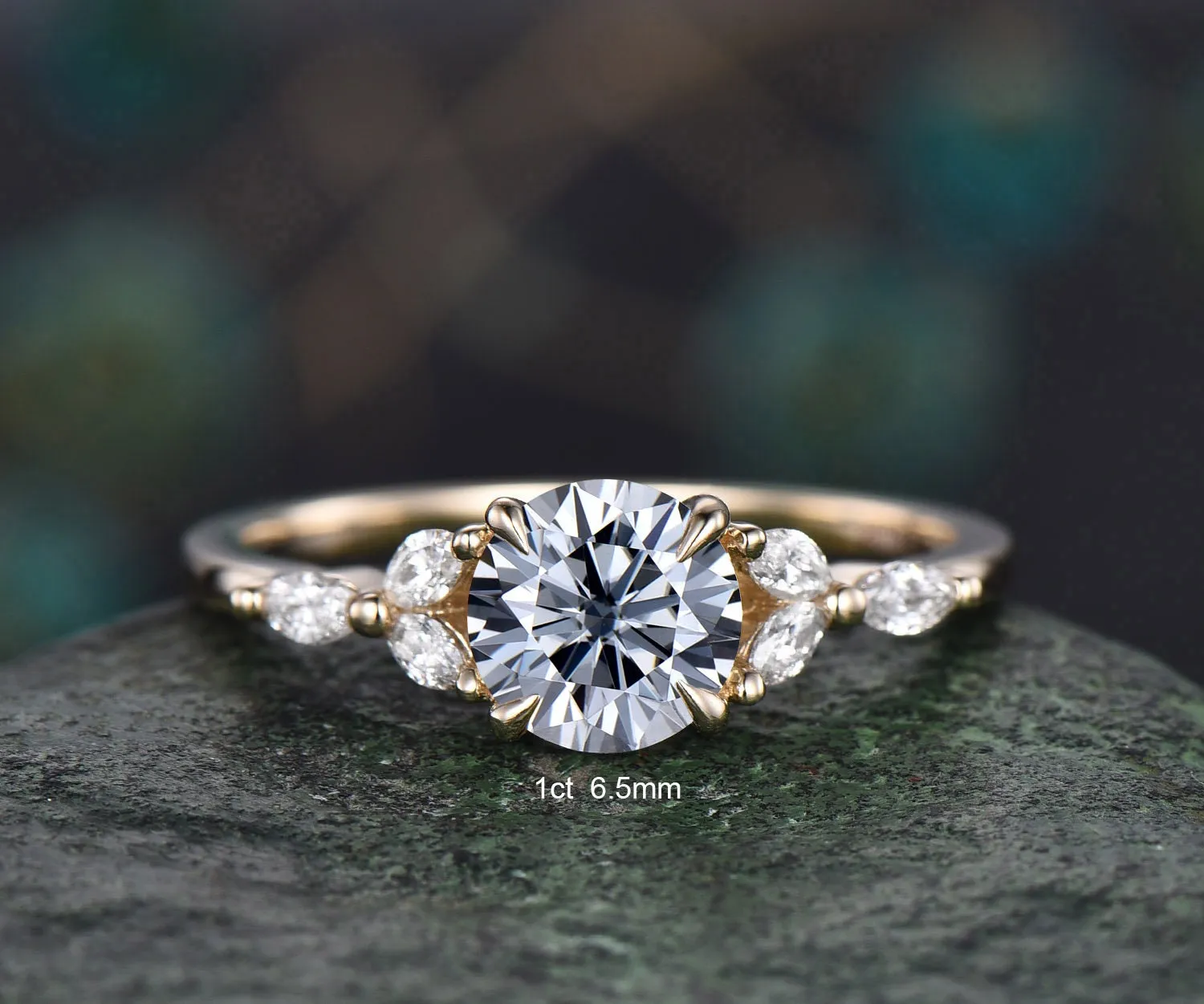 1ct round gray moissanite engagement ring yellow gold dainty cluster marquise cut diamond ring women unique promise anniversary ring gifts sold by Willwork Jewelry product image thumbnail 4
