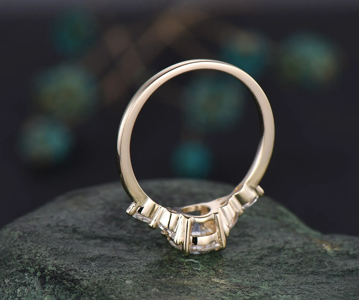 1ct round gray moissanite engagement ring yellow gold dainty cluster marquise cut diamond ring women unique promise anniversary ring gifts sold by Willwork Jewelry product image thumbnail 5