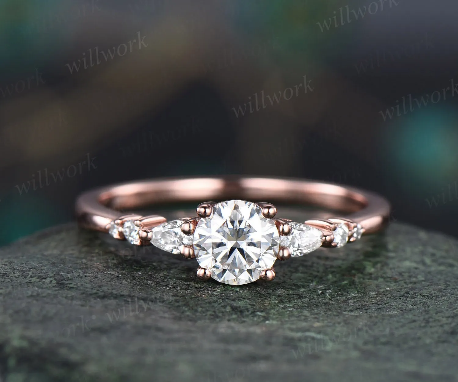 Round moissanite ring vintage moissanite engagement ring 14k white gold dainty minimalist pear diamond ring promise wedding ring women gifts sold by Willwork Jewelry product image thumbnail 4