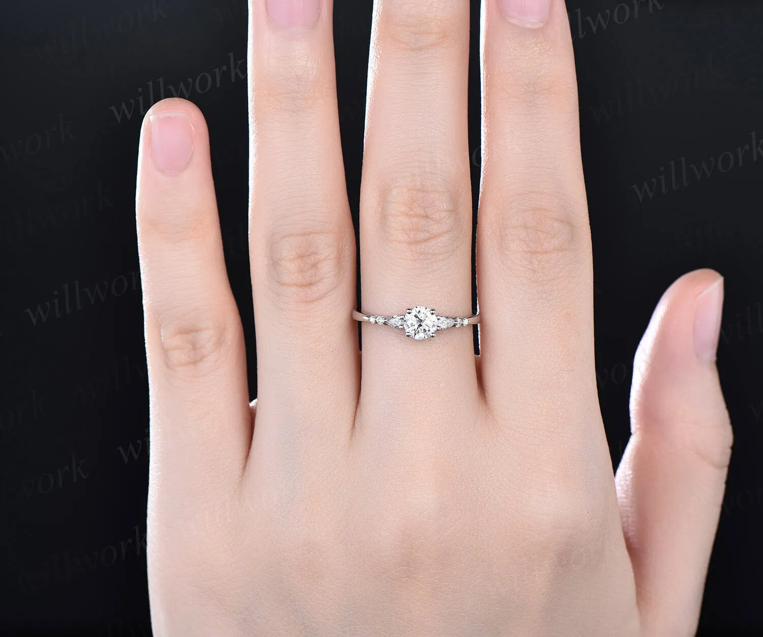 Round moissanite ring vintage moissanite engagement ring 14k white gold dainty minimalist pear diamond ring promise wedding ring women gifts sold by Willwork Jewelry product image thumbnail 2