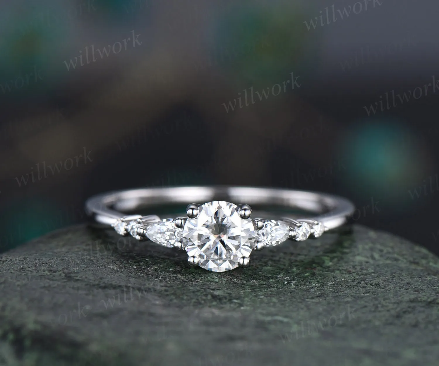 Round moissanite ring vintage moissanite engagement ring 14k white gold dainty minimalist pear diamond ring promise wedding ring women gifts sold by Willwork Jewelry product image thumbnail 3