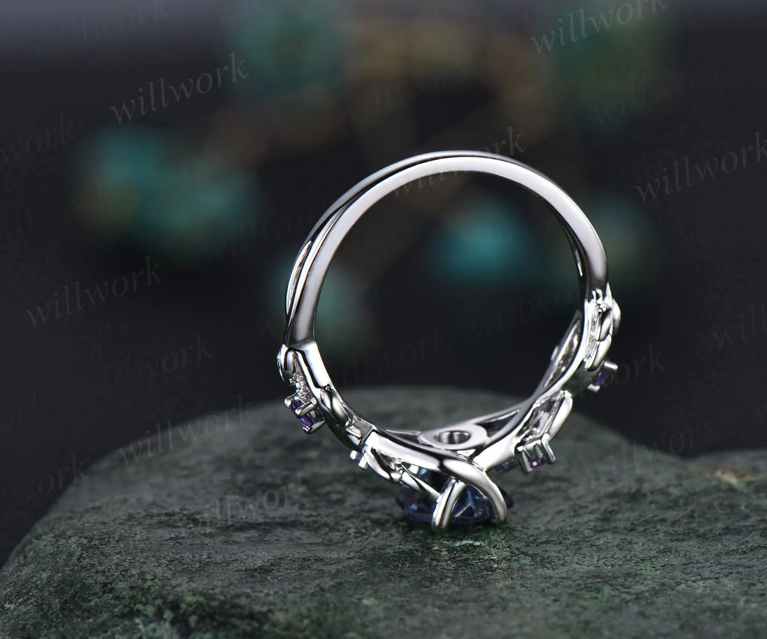 Twig hexagon cut London blue topaz engagement ring 14k rose gold leaf topaz ring December birthstone ring anniversary ring for women gift sold by Willwork Jewelry product image thumbnail 5