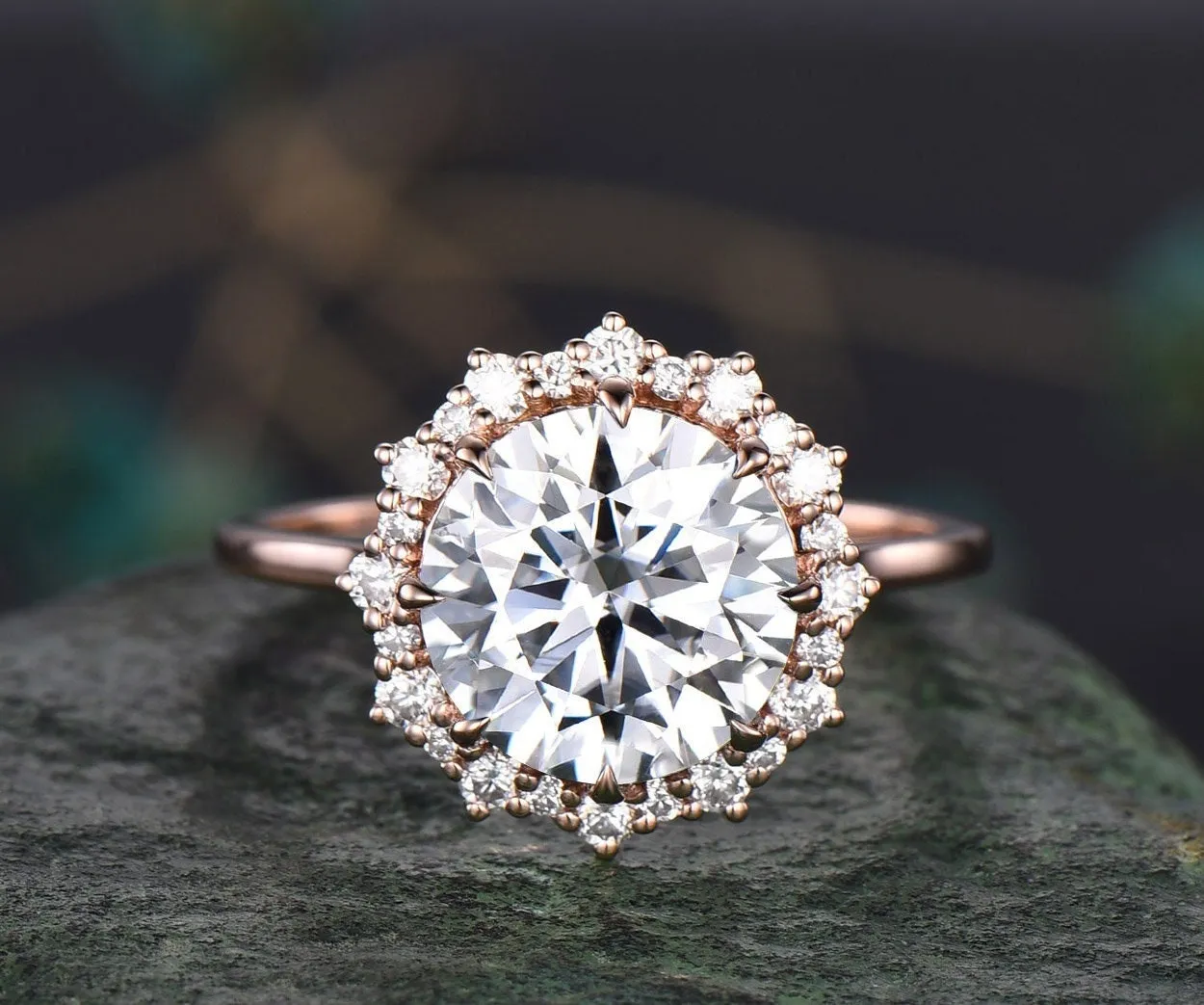 4ct round moissanite engagement ring solid 14k rose gold snowdrift halo diamond ring women promise anniversary wedding ring fine jewelry sold by Willwork Jewelry