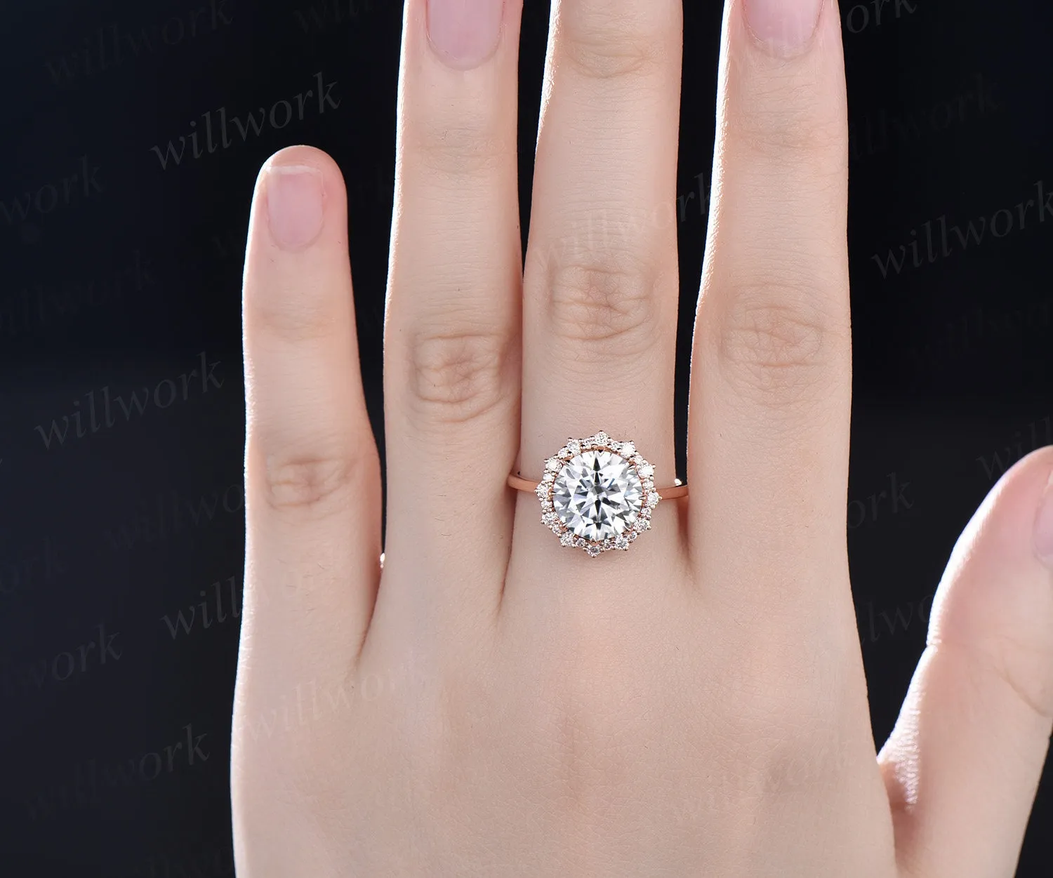 4ct round moissanite engagement ring solid 14k rose gold snowdrift halo diamond ring women promise anniversary wedding ring fine jewelry sold by Willwork Jewelry product image thumbnail 2