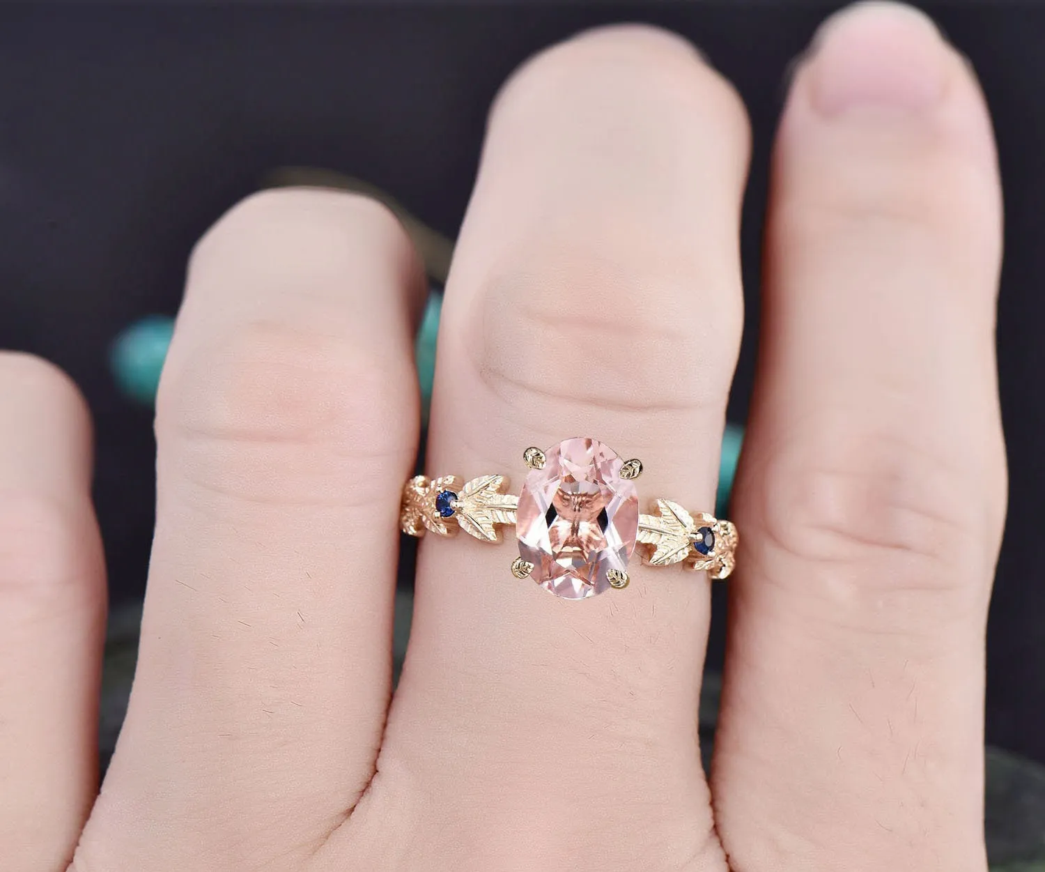 Oval cut Morganite ring gold vintage unique engagement ring Nature inspired leaf twig ring sapphire ring women wedding promise ring silver sold by Willwork Jewelry product image thumbnail 2
