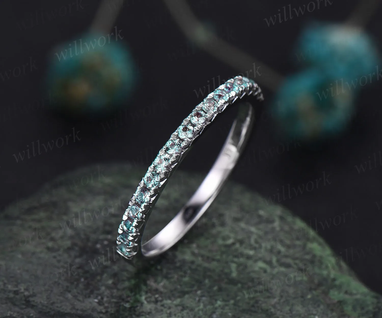 Half eternity Alexandrite wedding band 14k rose gold June birthstone ring dainty ring Alexandrite for women anniversary ring band gift sold by Willwork Jewelry product image thumbnail 5