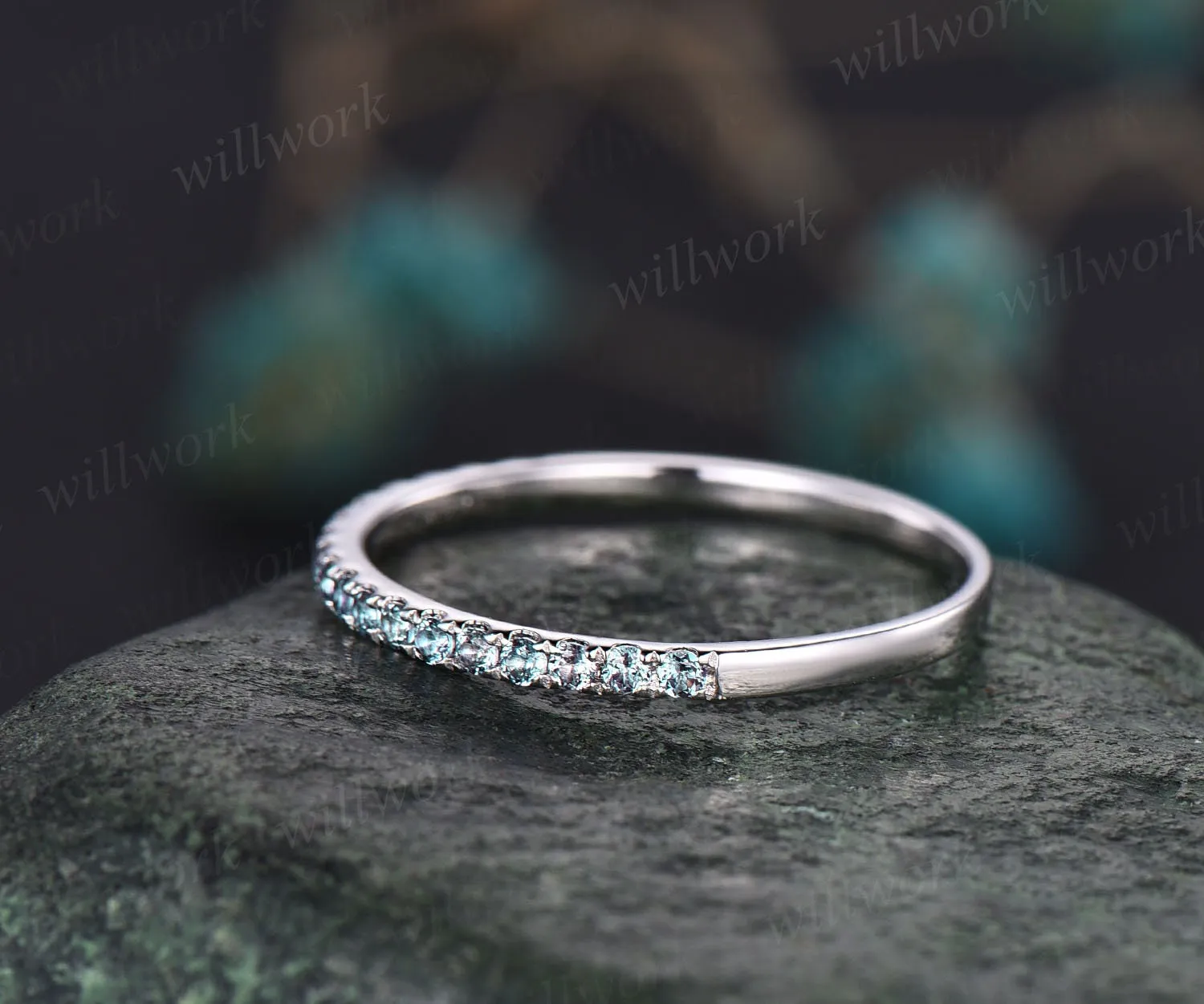 Half eternity Alexandrite wedding band 14k rose gold June birthstone ring dainty ring Alexandrite for women anniversary ring band gift sold by Willwork Jewelry product image thumbnail 4