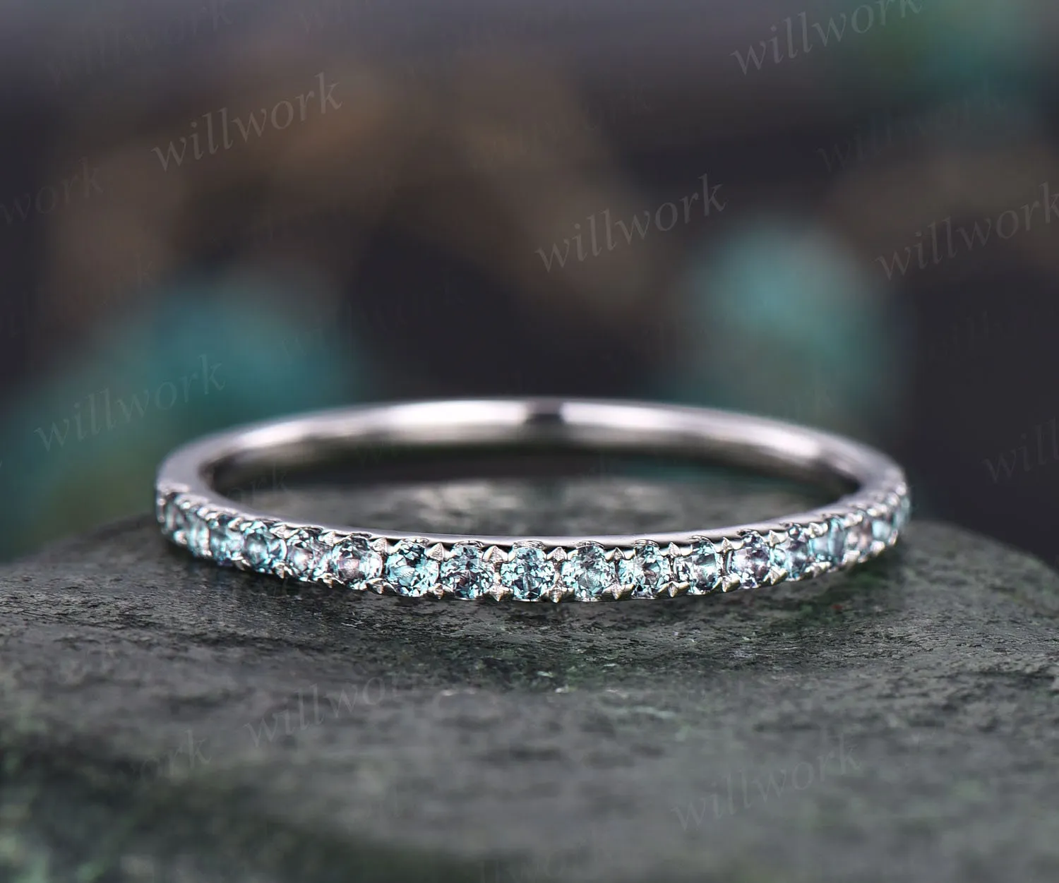 Half eternity Alexandrite wedding band 14k rose gold June birthstone ring dainty ring Alexandrite for women anniversary ring band gift sold by Willwork Jewelry product image thumbnail 3