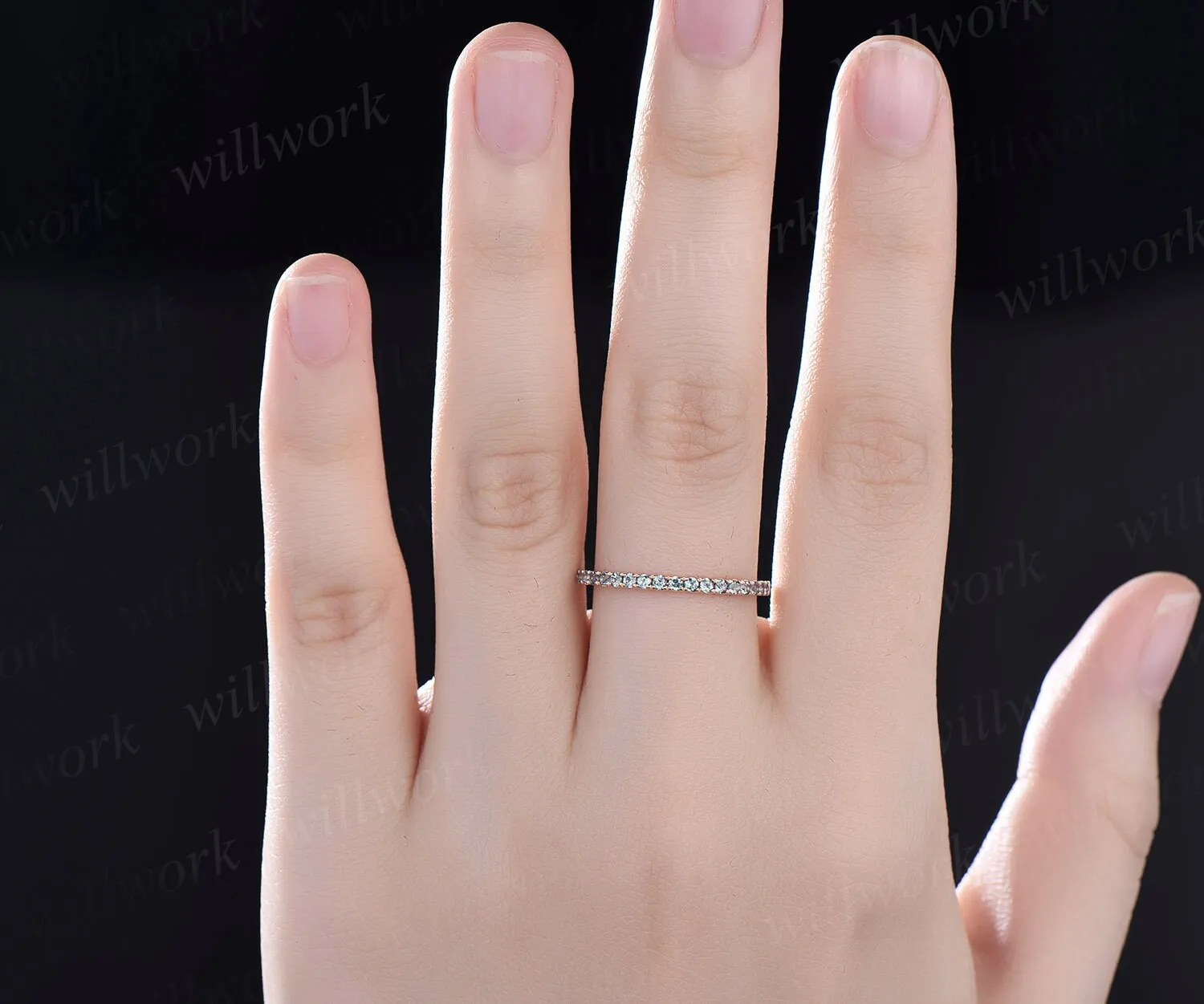 Half eternity Alexandrite wedding band 14k rose gold June birthstone ring dainty ring Alexandrite for women anniversary ring band gift sold by Willwork Jewelry product image thumbnail 2