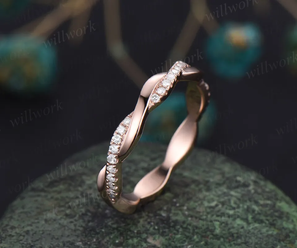 Vintage full eternity twisted diamond wedding band solid 14k rose gold stacking matching wedding ring band anniversary gift jewelry sold by Willwork Jewelry