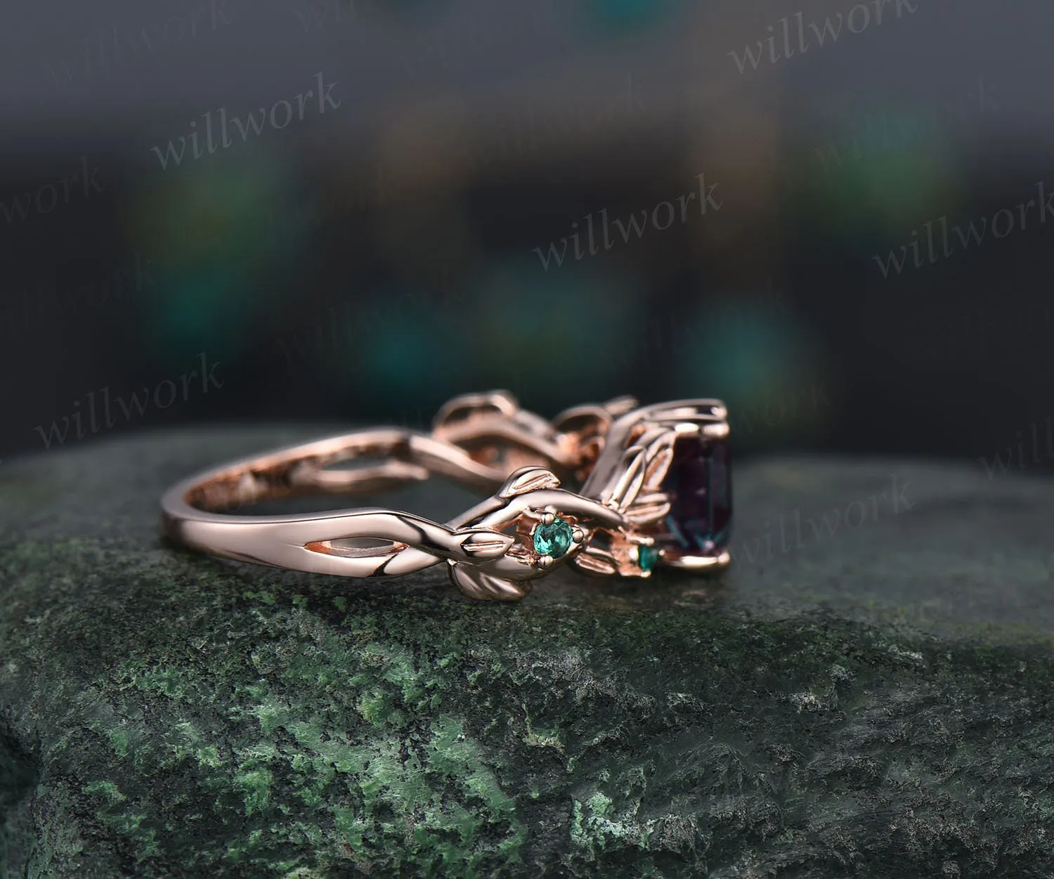 2ct Alexandrite ring vintage hexagon cut Alexandrite engagement ring rose gold leaf emerald ring silver June birthstone ring promise ring sold by Willwork Jewelry product image thumbnail 4