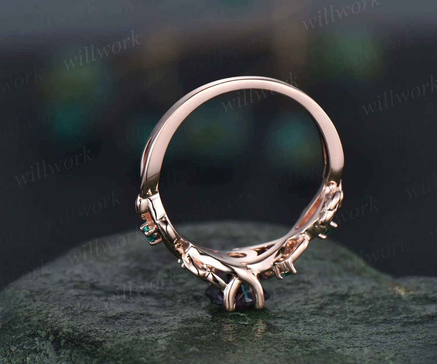 2ct Alexandrite ring vintage hexagon cut Alexandrite engagement ring rose gold leaf emerald ring silver June birthstone ring promise ring sold by Willwork Jewelry product image thumbnail 5