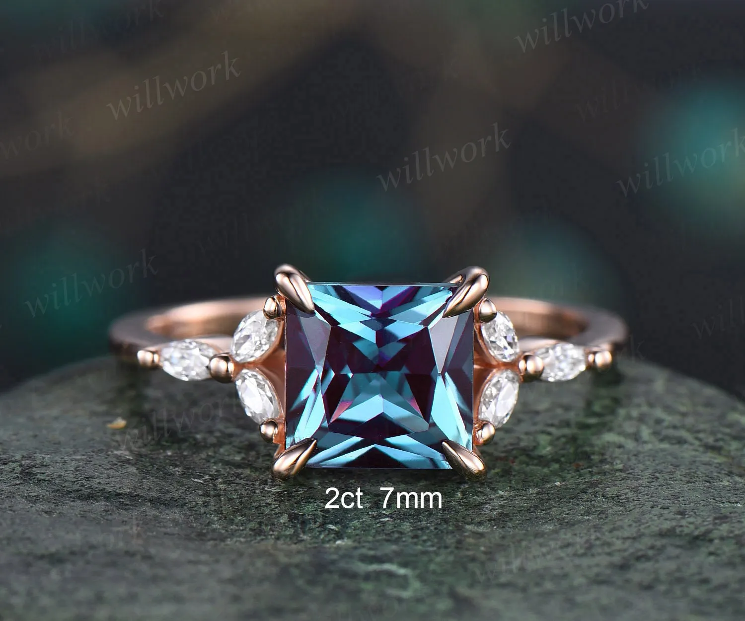 4ct Alexandrite ring unique princess cut engagement ring 14k rose gold flower marquise cut diamond ring women promise anniversary ring gifts sold by Willwork Jewelry product image thumbnail 4