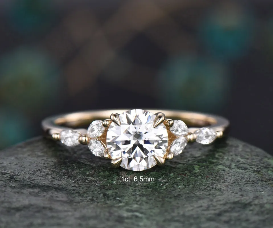 1ct round cut moissanite ring gold vintage moissanite engagement ring marquise cut diamond ring women unique promise anniversary ring gifts sold by Willwork Jewelry