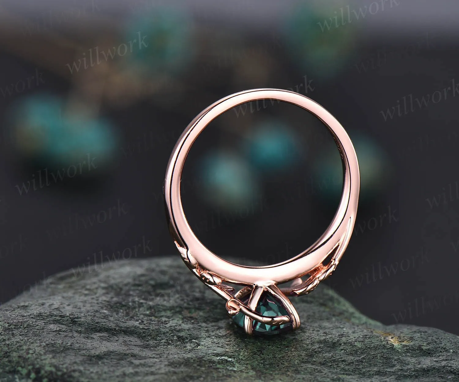 Oval cut emerald ring gold silver for women green emerald engagement ring leaf vintage solitaire unique alternative engagement ring gifts sold by Willwork Jewelry product image thumbnail 5