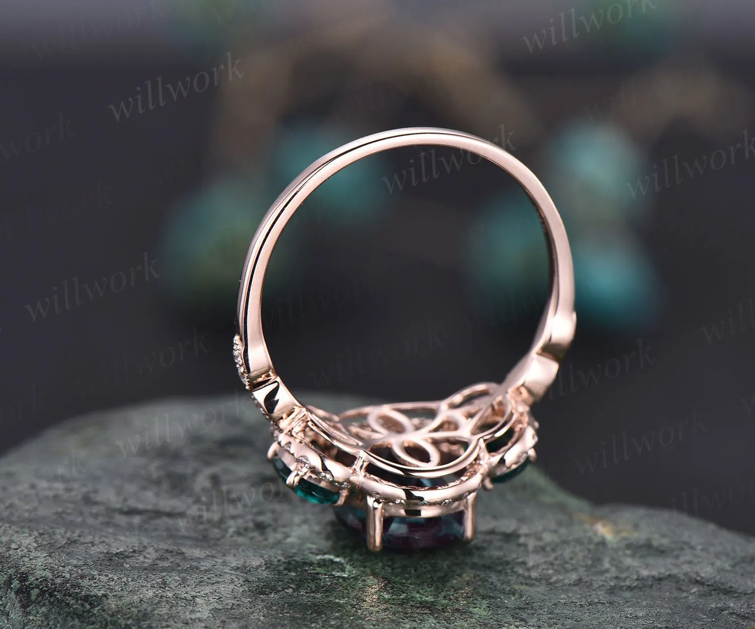 Oval cut Alexandrite engagement ring rose gold art deco vintage unique engagement ring holo moissanite wedding ring for women fine jewelry sold by Willwork Jewelry product image thumbnail 5