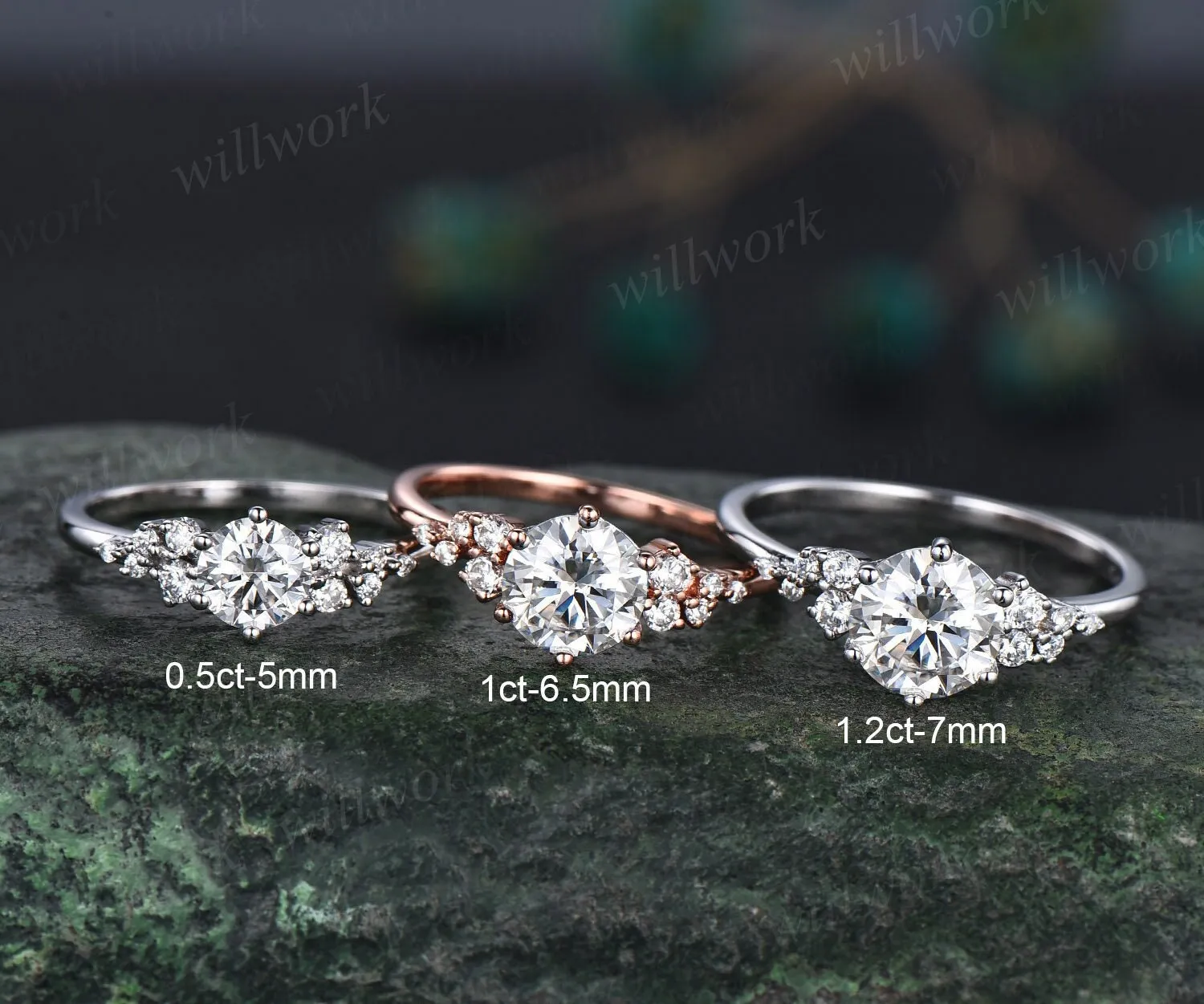 Round moissanite ring vintage moissanite engagement ring white gold unique snowdrift engagement ring dainty diamond wedding ring for women sold by Willwork Jewelry product image thumbnail 3