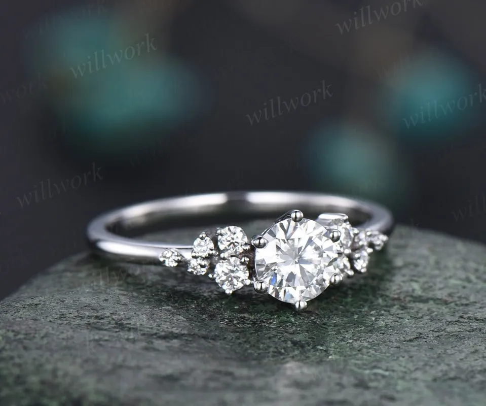 Round moissanite ring vintage moissanite engagement ring white gold unique snowdrift engagement ring dainty diamond wedding ring for women sold by Willwork Jewelry