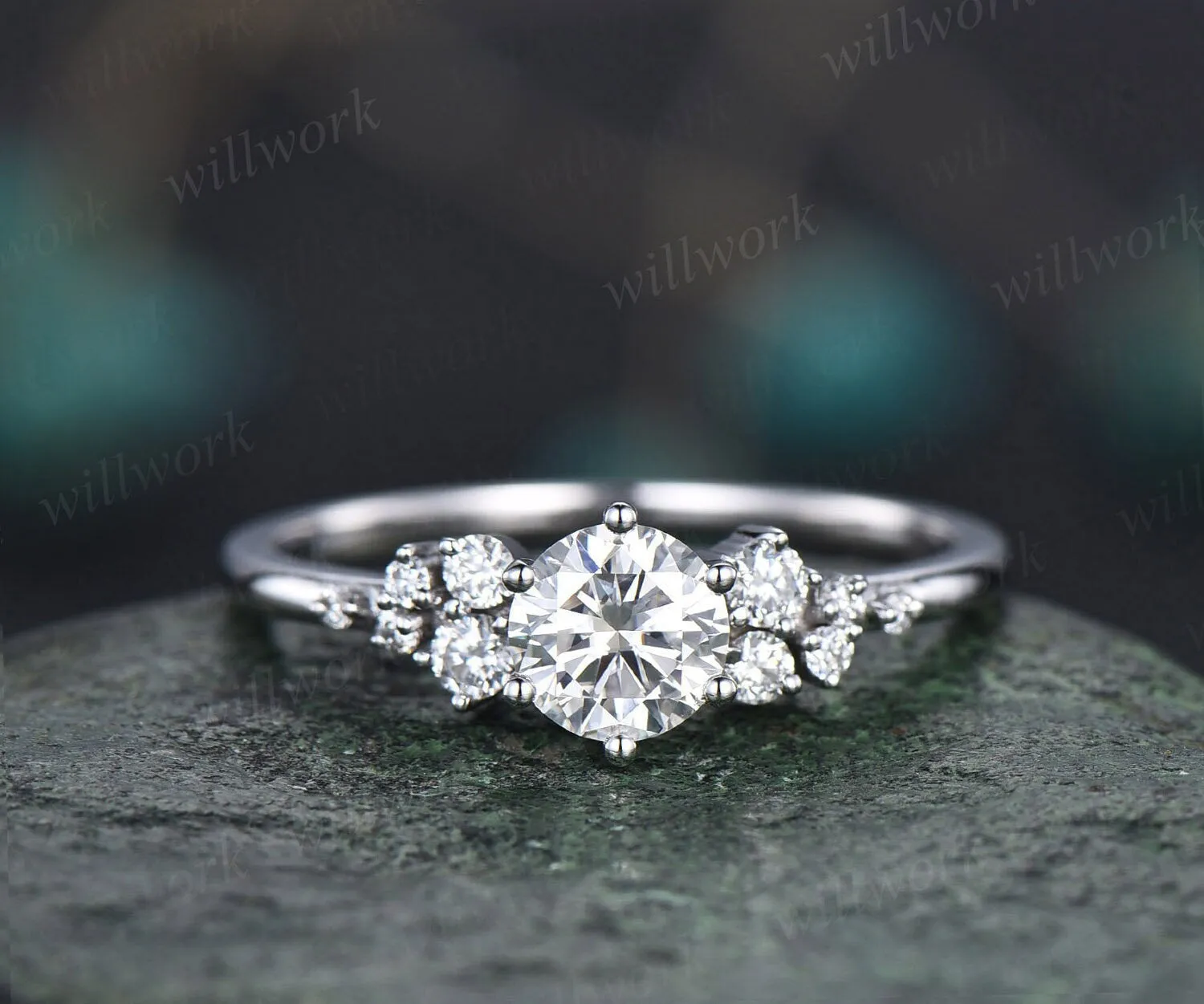 Round moissanite ring vintage moissanite engagement ring white gold unique snowdrift engagement ring dainty diamond wedding ring for women sold by Willwork Jewelry product image thumbnail 5