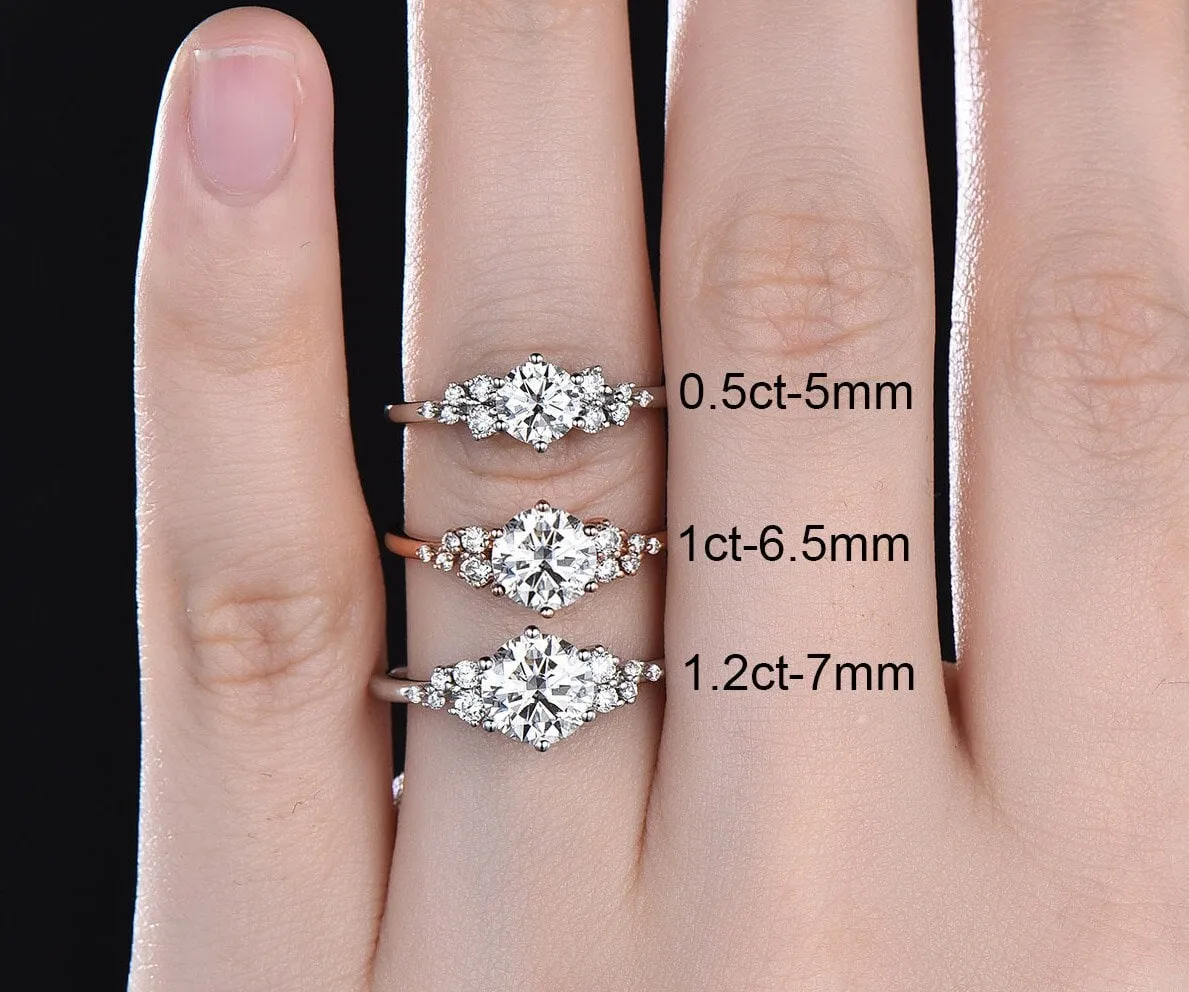 Round moissanite ring vintage moissanite engagement ring white gold unique snowdrift engagement ring dainty diamond wedding ring for women sold by Willwork Jewelry product image thumbnail 2