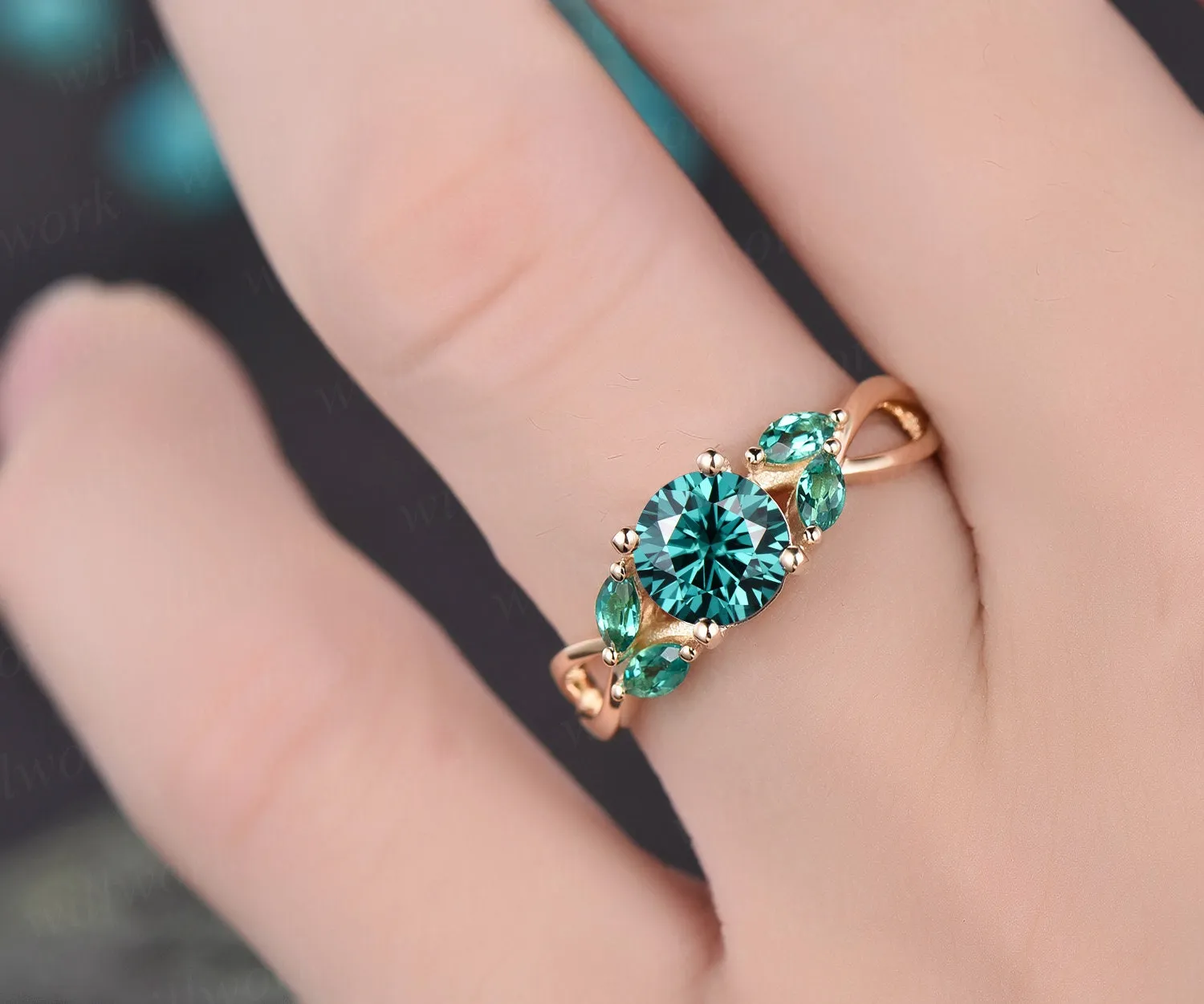 Marquise emerald ring vintage unique 1ct green moissanite engagement ring rose gold Colorful moissanite ring art deco ring antique jewelry sold by Willwork Jewelry product image thumbnail 5