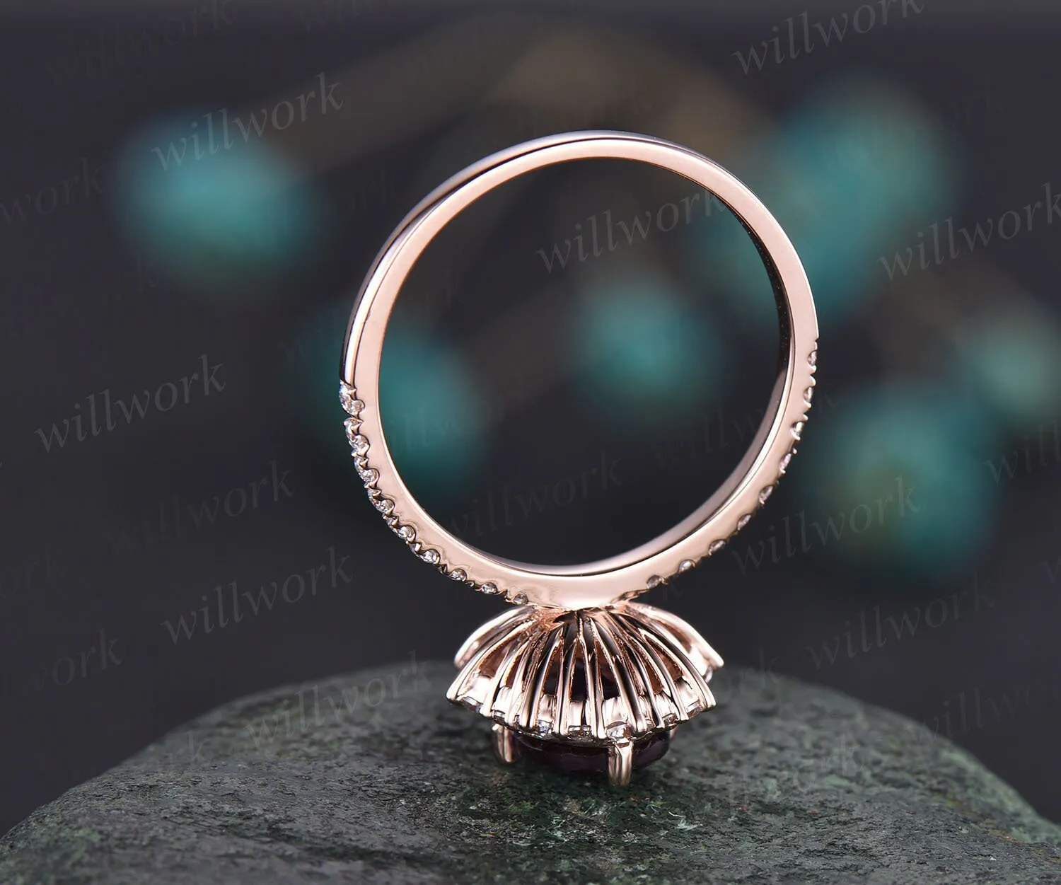 Oval 6x8mm alexandrite rings for women rose gold Vintage Alexandrite engagement ring moissanite halo ring cluster uniuqe ring jewelry gift sold by Willwork Jewelry product image thumbnail 3