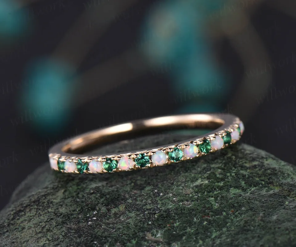 Opal ring for women emerald wedding ring band half eternity rose gold art deco opal wedding band May birthstone ring promise ring band gift sold by Willwork Jewelry