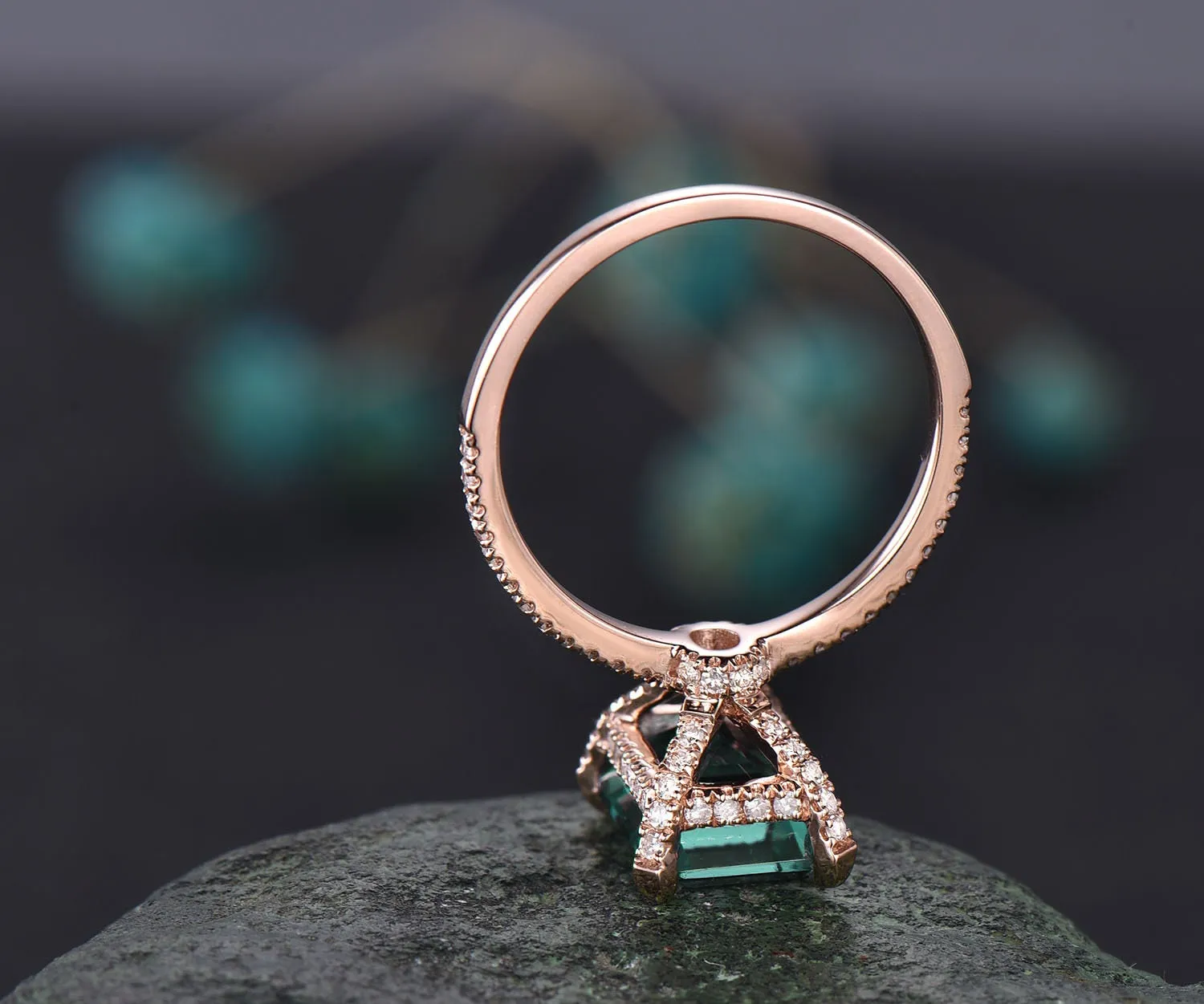 Emerald cut engagement ring vintage emerald engagement ring rose gold under halo basket diamond ring unique dainty jewelry bridal ring gift sold by Willwork Jewelry product image thumbnail 5