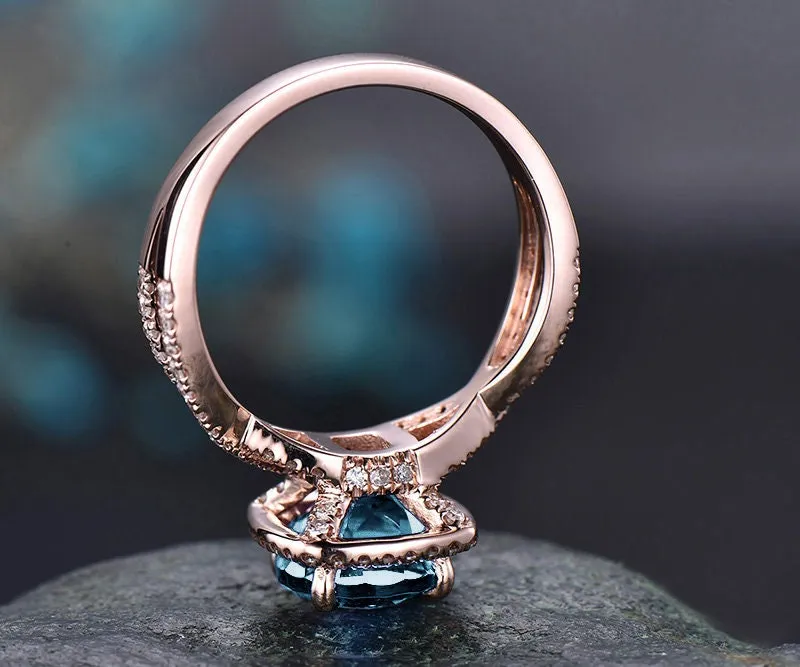 Unique infinity diamond halo ring round Alexandrite engagement ring rose gold color change Alexandrite ring gold anniversary ring for women sold by Willwork Jewelry product image thumbnail 3
