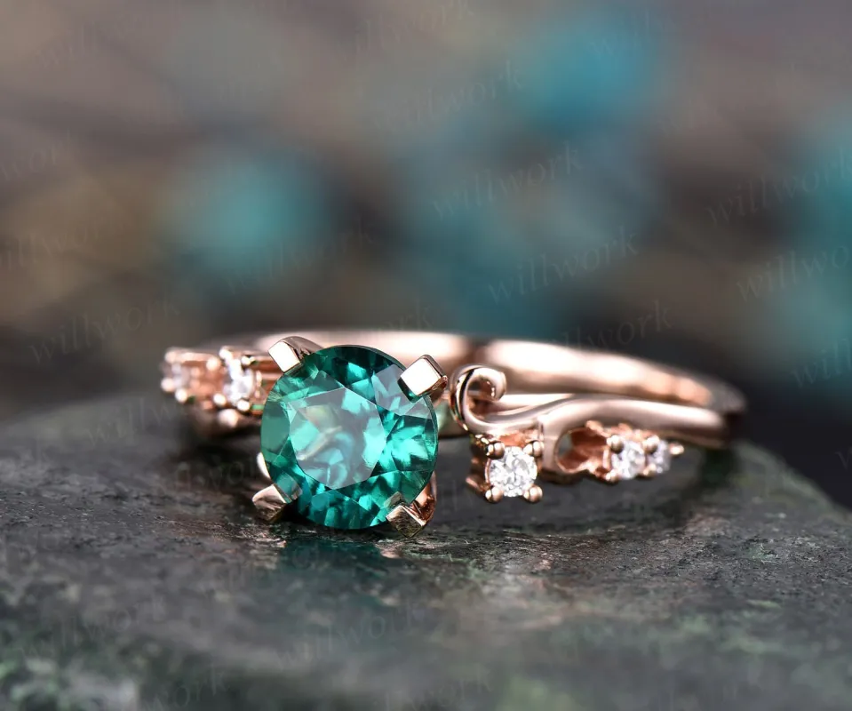 Emerald ring vintage emerald engagement ring 14k rose gold real diamond ring gift unique antique wedding promise anniversary ring for her sold by Willwork Jewelry