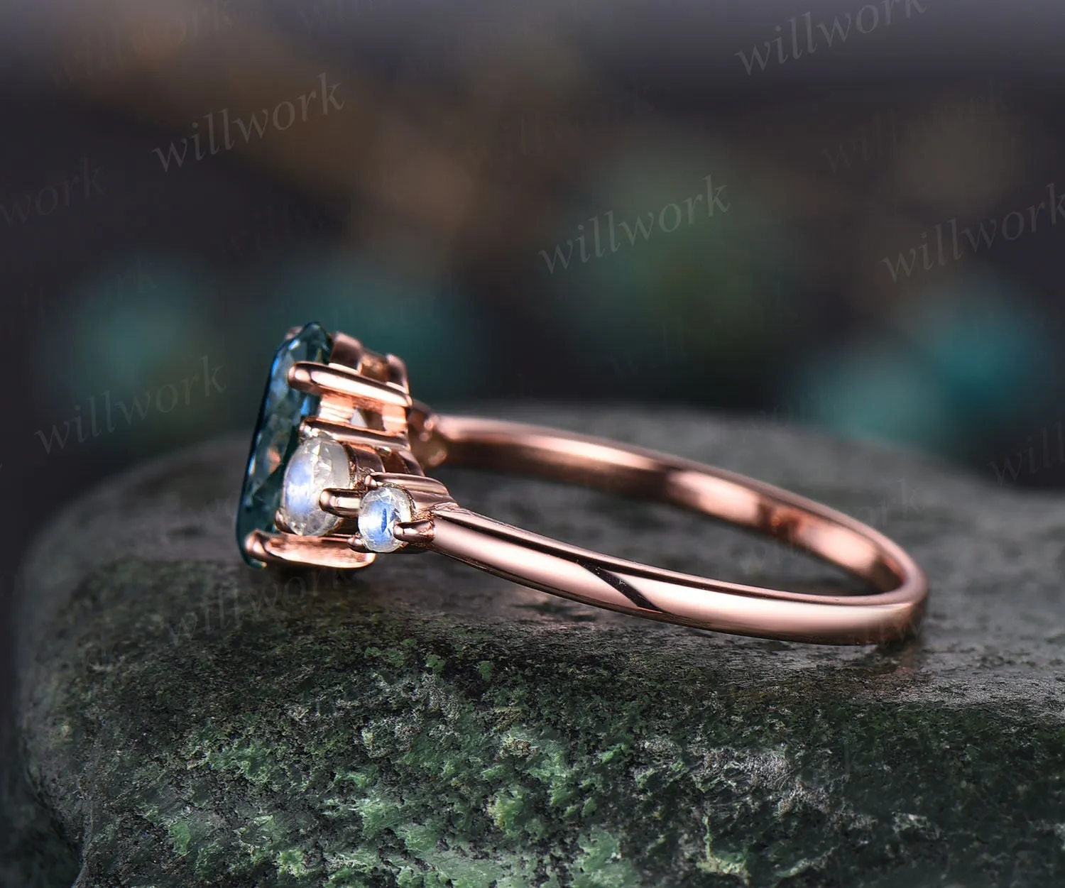 Alexandrite ring minimalist vintage unique oval Alexandrite engagement ring five stone moonstone ring gold silver for women wedding ring sold by Willwork Jewelry product image thumbnail 4