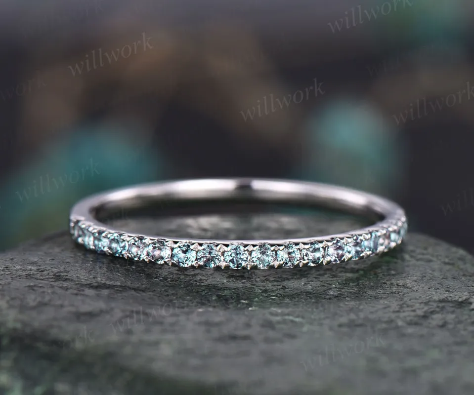 Color change Alexandrite ring for women unique alexandrite ring vintage half eternity wedding band June birthstone ring bridal ring band sold by Willwork Jewelry