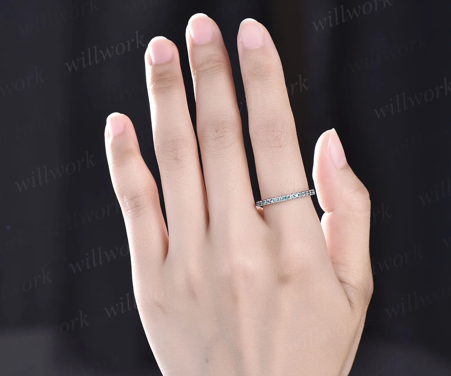 Color change Alexandrite ring for women unique alexandrite ring vintage half eternity wedding band June birthstone ring bridal ring band sold by Willwork Jewelry product image thumbnail 2