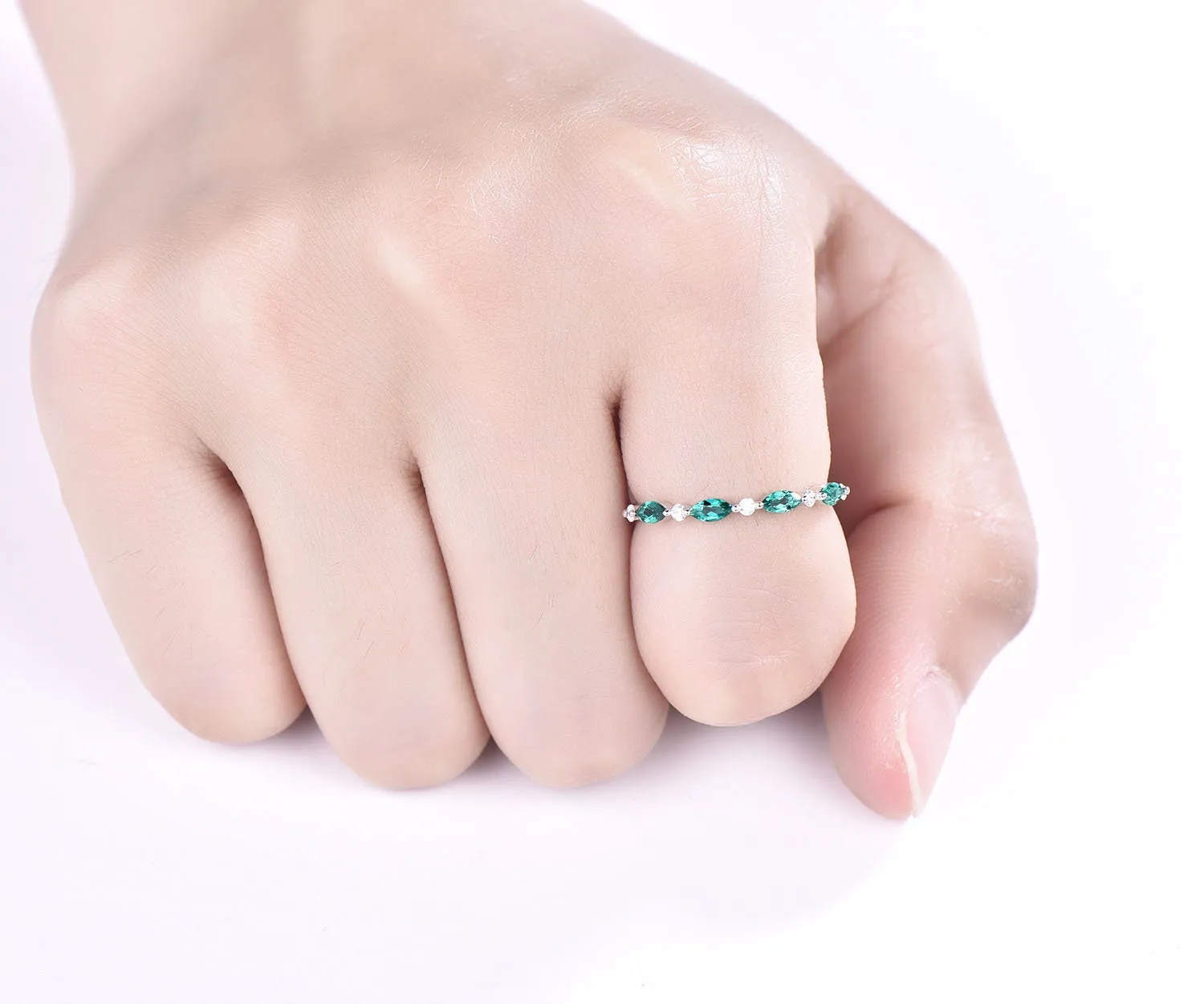 Marquise emerald ring emerald wedding band real diamond wedding ring band diamond ring for women 14k rose gold unique vintage ring gift sold by Willwork Jewelry product image thumbnail 4