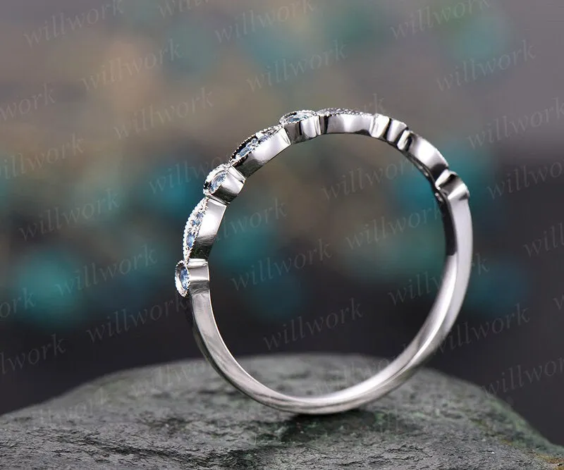 Blue topaz wedding ring topaz wedding band white gold half eternity engagement art deco marquise gift matching stacking bridal promise ring sold by Willwork Jewelry product image thumbnail 5