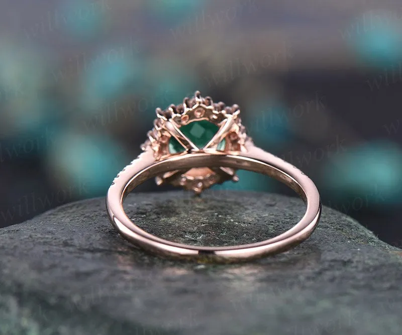 Round emerald engagement ring for women rose gold ring moissanite halo ring May birthstone ring unique emerald jewelry anniversary gift sold by Willwork Jewelry product image thumbnail 4