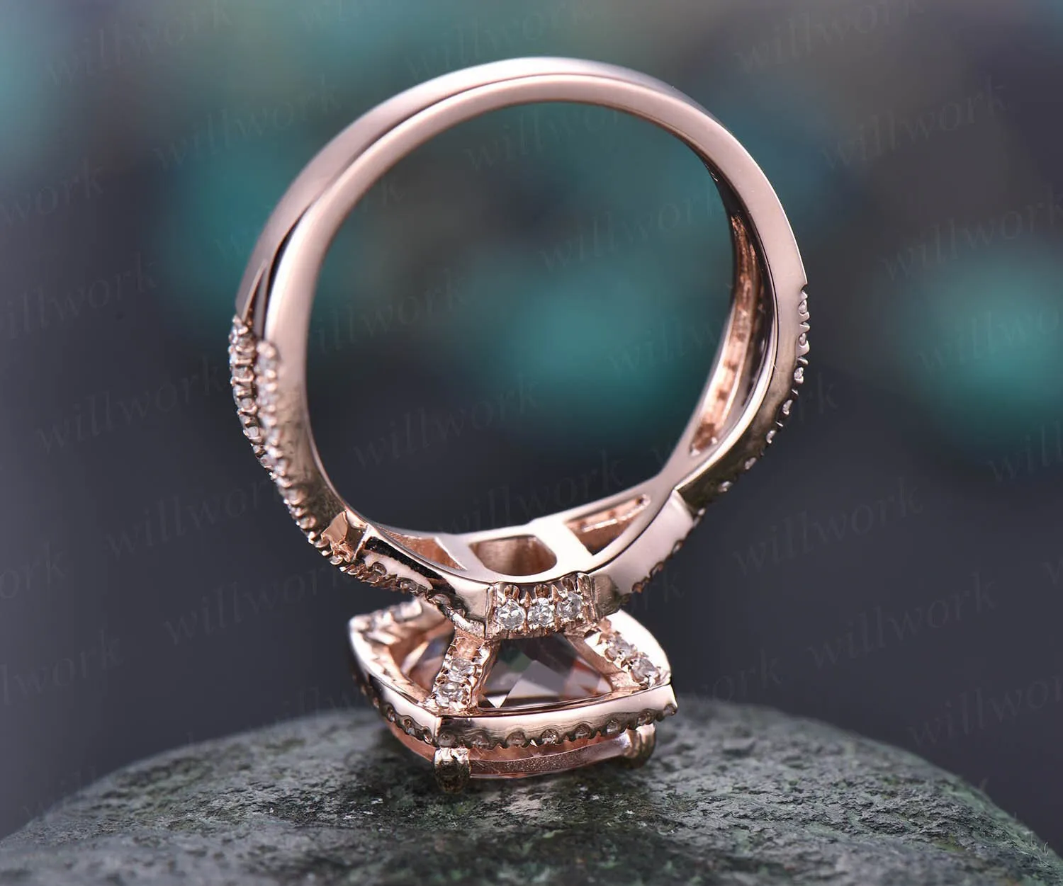 Cushion morganite ring morganite engagement ring rose gold vintage halo diamond ring infinity unique jewelry promise wedding bridal ring sold by Willwork Jewelry product image thumbnail 5