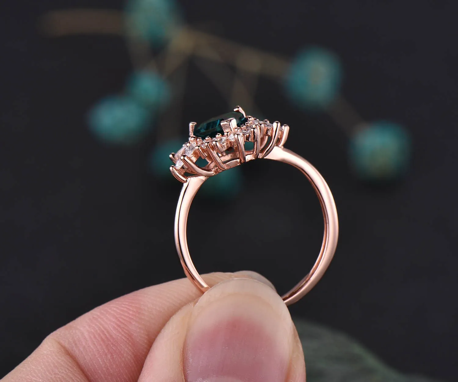 6x8mm pear Alexandrite ring vintage Alexandrite engagement ring rose gold ring Personalized marquise moissanite ring June birthstone ring sold by Willwork Jewelry product image thumbnail 4