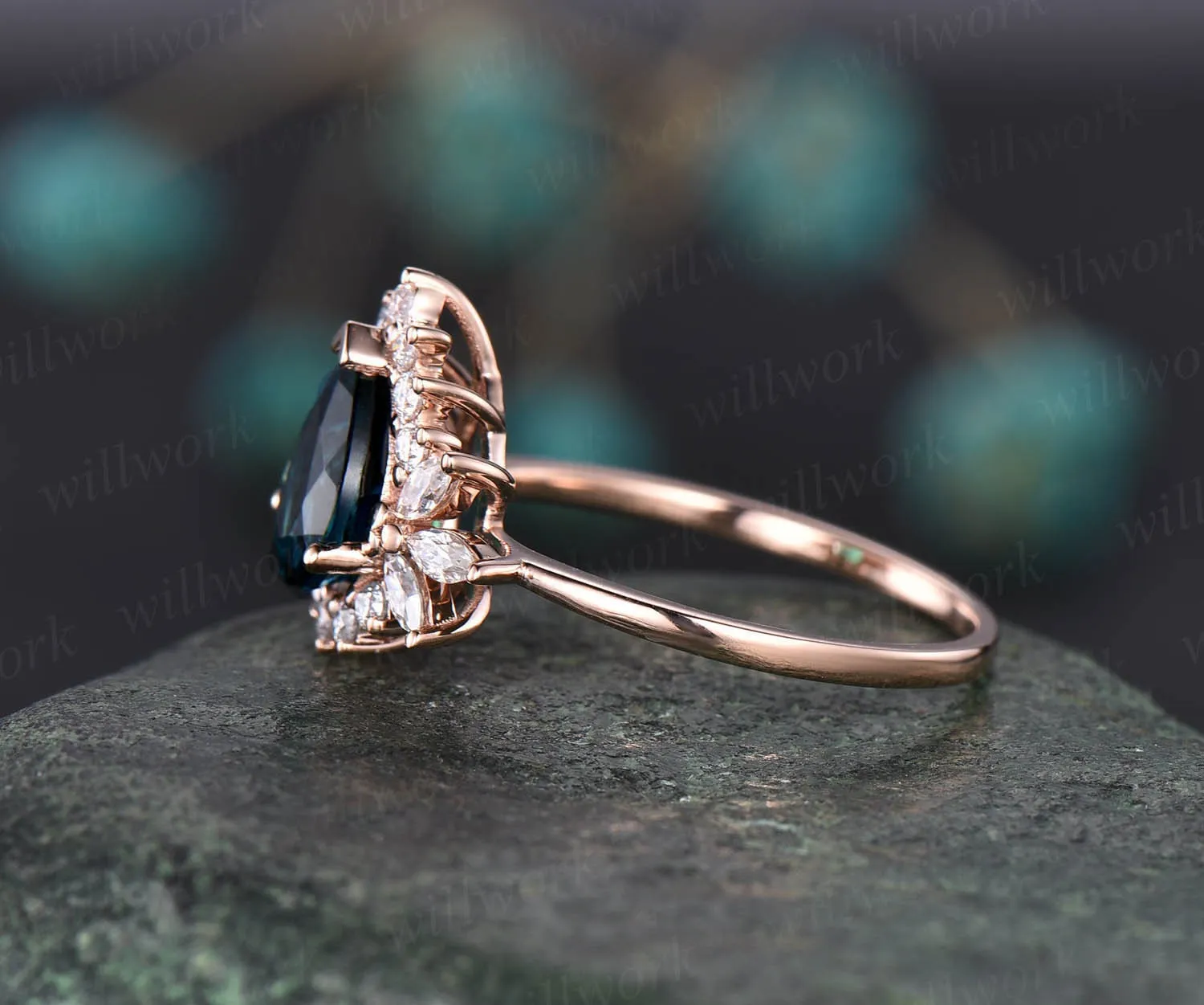 6x8mm pear Alexandrite ring vintage Alexandrite engagement ring rose gold ring Personalized marquise moissanite ring June birthstone ring sold by Willwork Jewelry product image thumbnail 3
