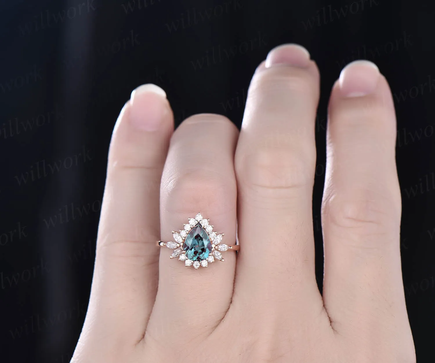 6x8mm pear Alexandrite ring vintage Alexandrite engagement ring rose gold ring Personalized marquise moissanite ring June birthstone ring sold by Willwork Jewelry product image thumbnail 2