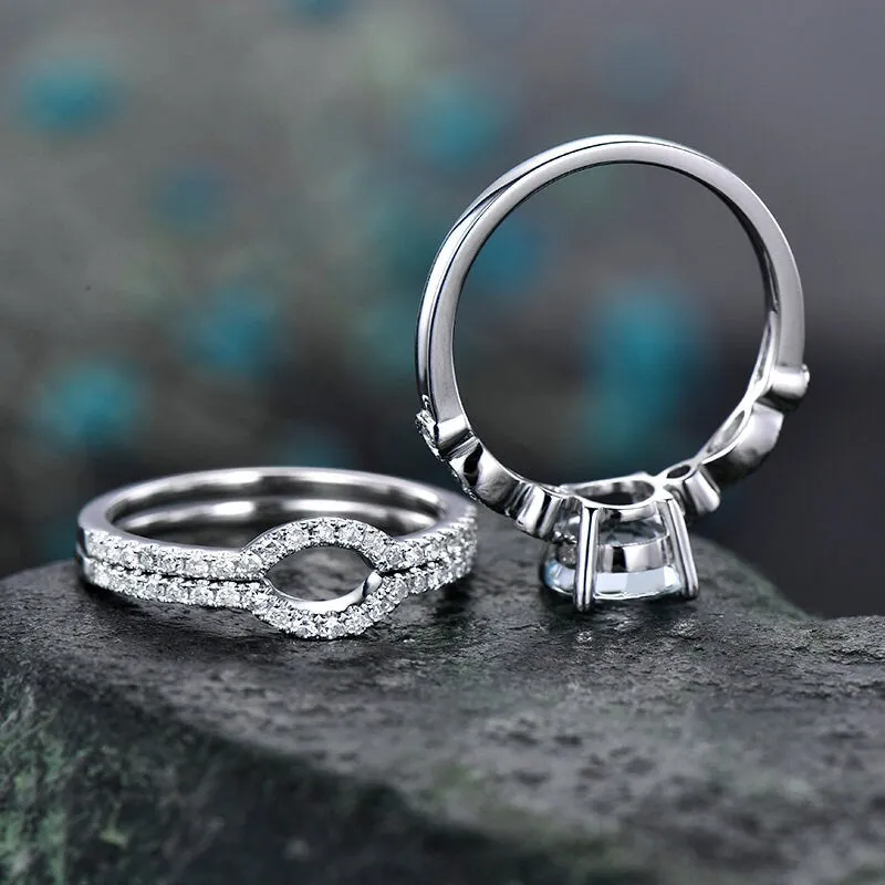 3pc blue aquamarine engagement ring set white gold diamond bridal set stacking matching band march birthstone unique wedding promise ring sold by Willwork Jewelry product image thumbnail 5