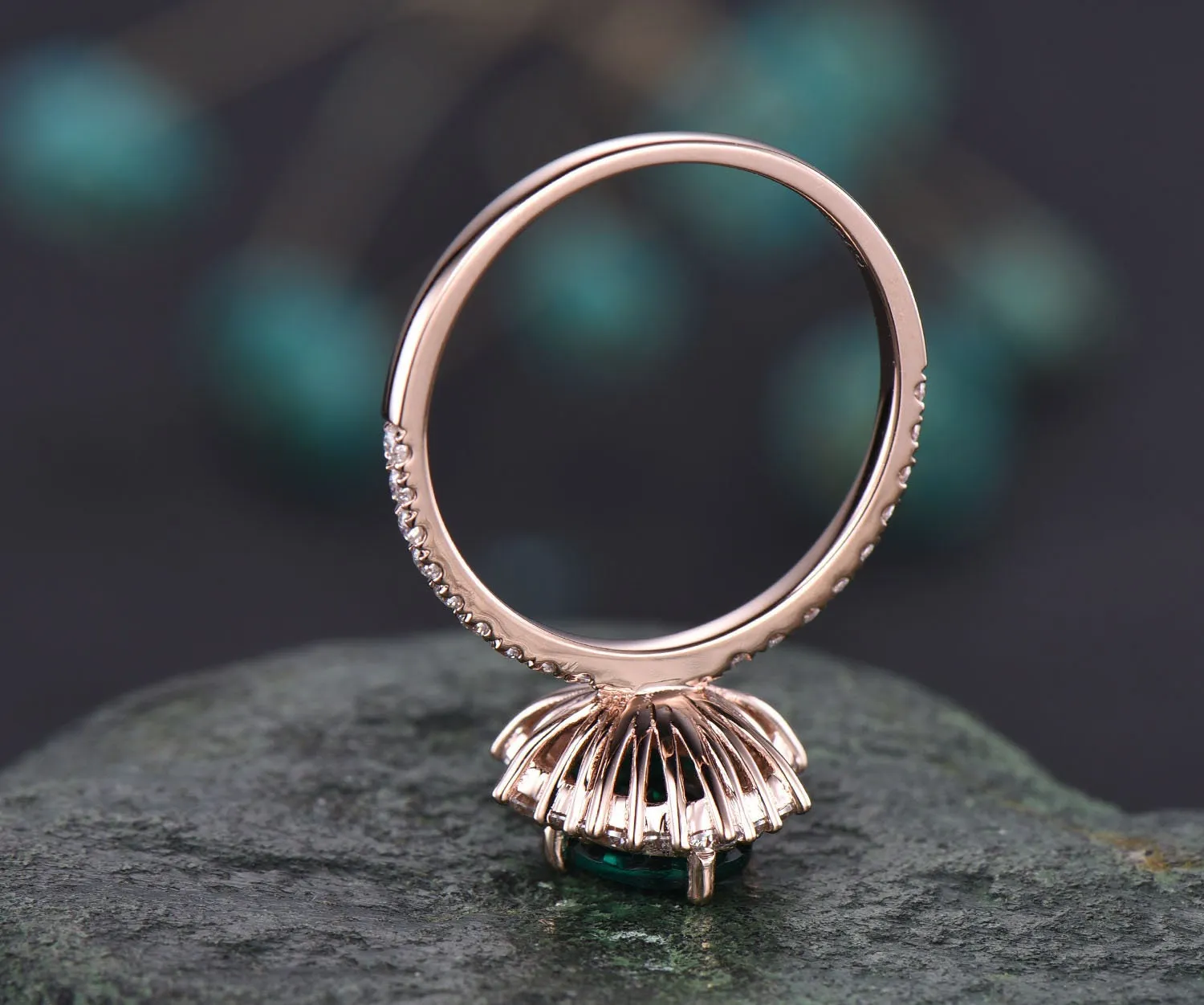 Rose gold ring vintage emerald engagement ring oval emerald rings for women May birthstone ring emerald jewelry bridal wedding promise ring sold by Willwork Jewelry product image thumbnail 5