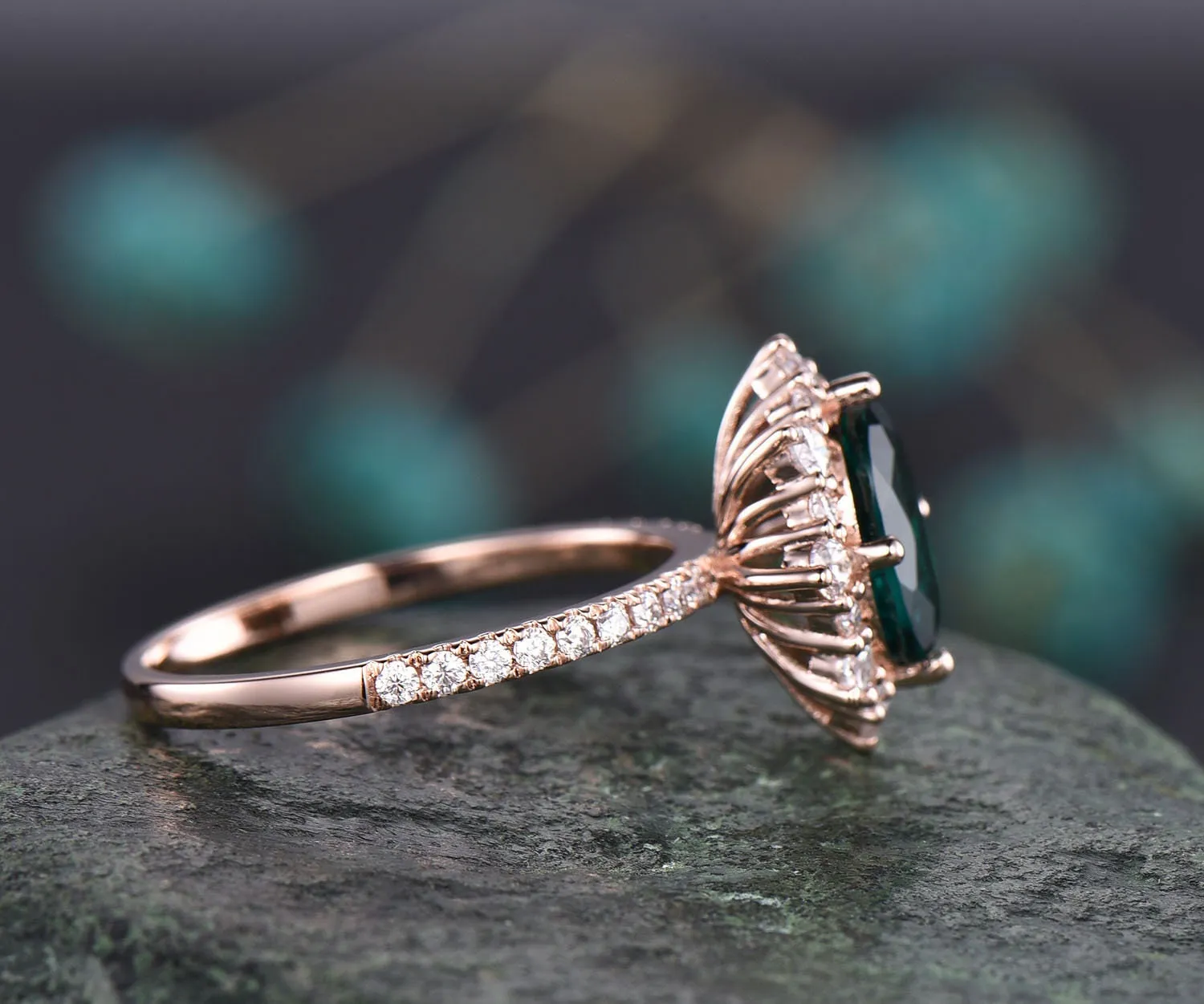 Rose gold ring vintage emerald engagement ring oval emerald rings for women May birthstone ring emerald jewelry bridal wedding promise ring sold by Willwork Jewelry product image thumbnail 4
