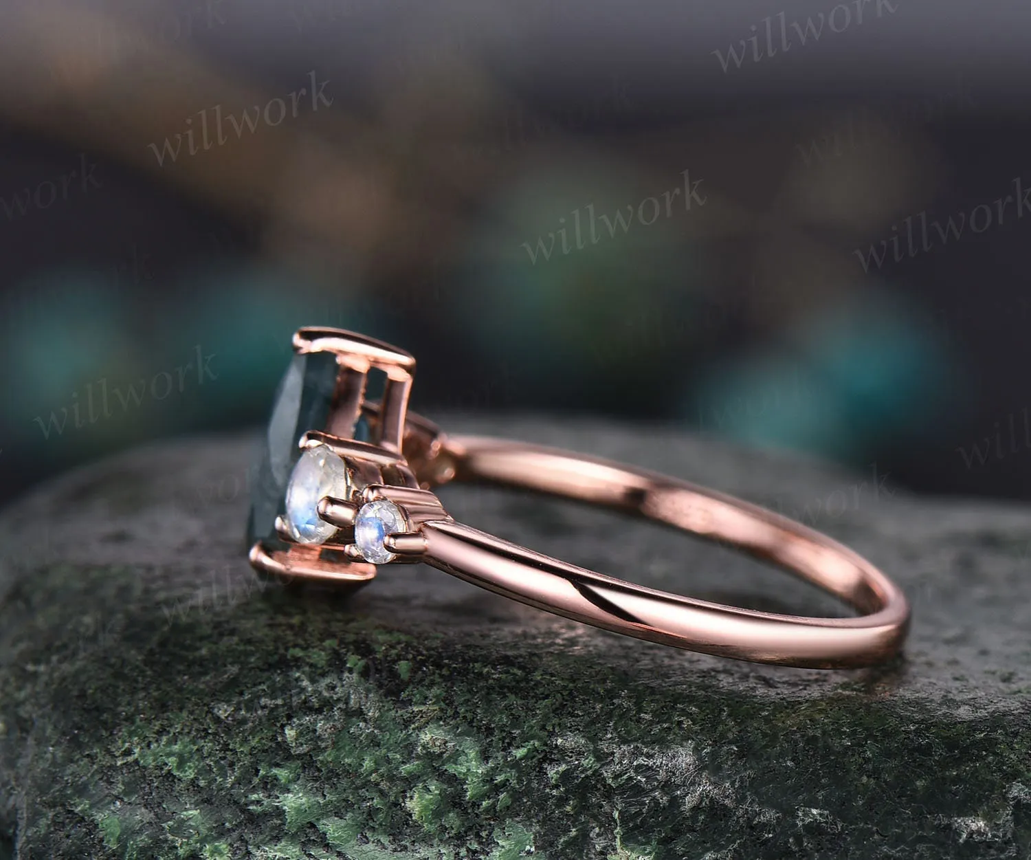 Aquamarine ring minimalist vintage pear aquamarine engagement ring five stone moonstone ring for women rose gold sterling silver bridal ring sold by Willwork Jewelry product image thumbnail 5