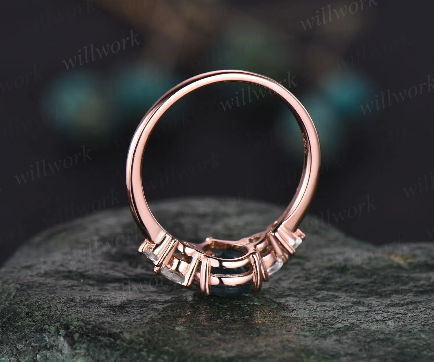 Aquamarine ring minimalist vintage pear aquamarine engagement ring five stone moonstone ring for women rose gold sterling silver bridal ring sold by Willwork Jewelry product image thumbnail 4