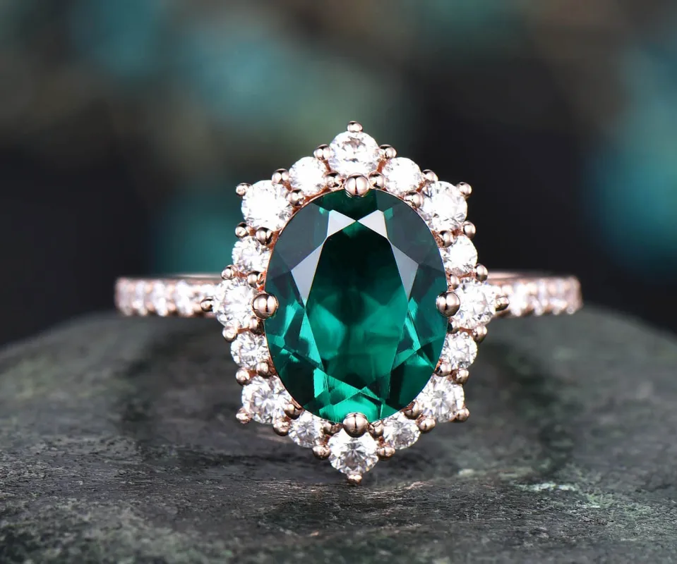 7x9mm oval cut emerald engagement ring for women rose gold ring emerald ring vintage emerald jewelry moissanite eternity ring birthday gift sold by Willwork Jewelry