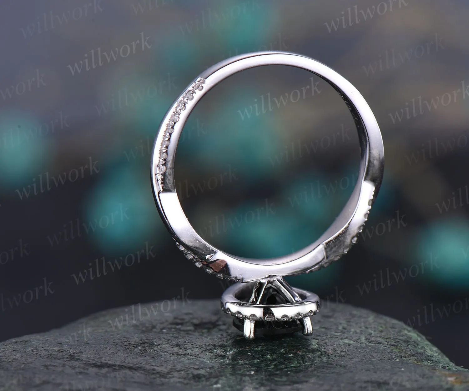 Pear shaped moss agate engagement ring vintage rose gold wedding ring twisted infinity diamond ring for women green moss ring jewelry gift sold by Willwork Jewelry product image thumbnail 5