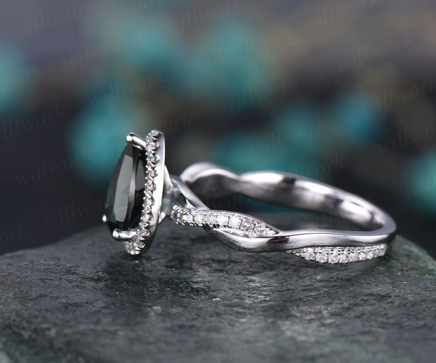 Pear shaped moss agate engagement ring vintage rose gold wedding ring twisted infinity diamond ring for women green moss ring jewelry gift sold by Willwork Jewelry product image thumbnail 4