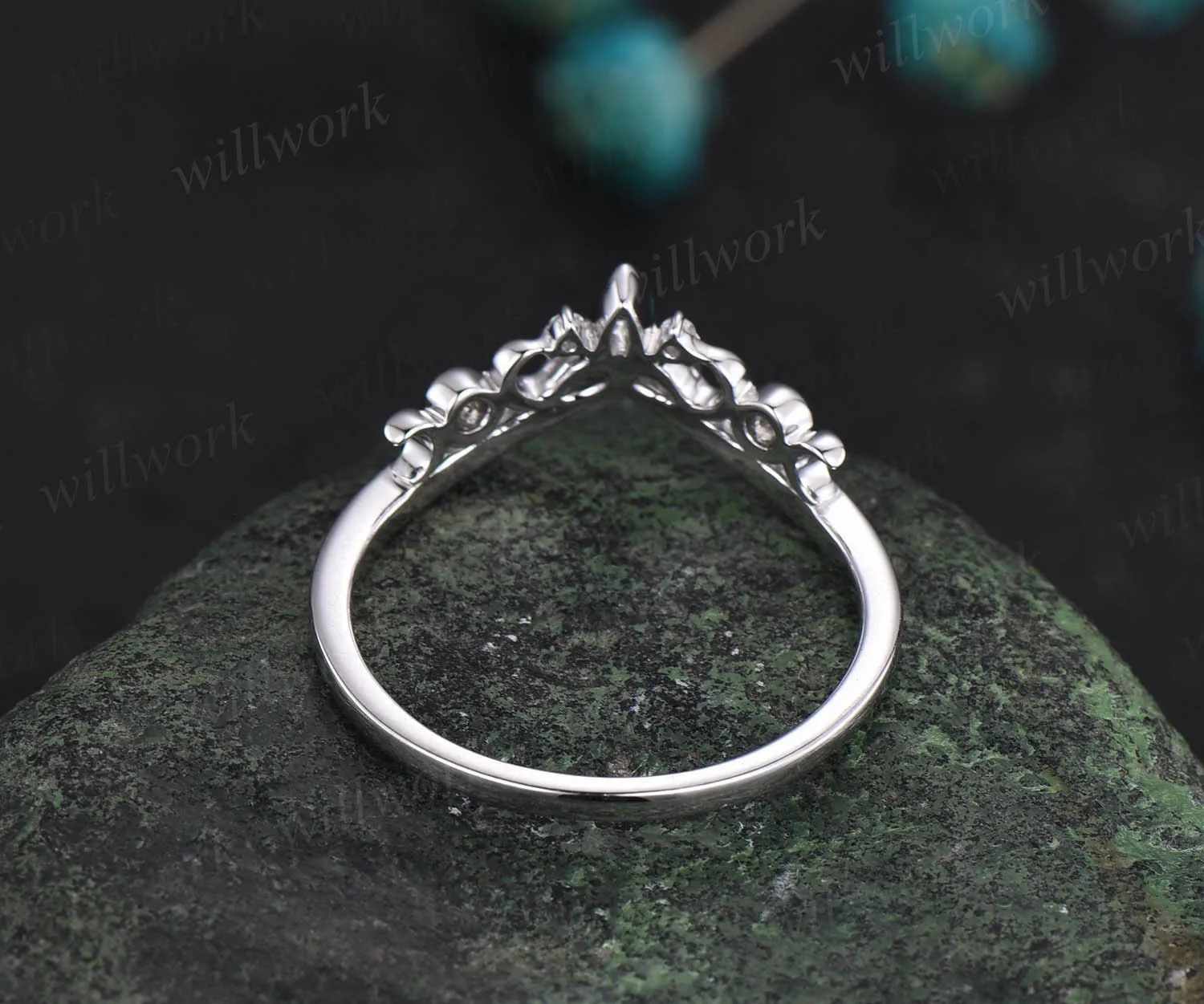 Unique diamond wedding ring moon ring norse viking ring vintage diamond wedding band 14k white gold ring anniversary bridal ring for women sold by Willwork Jewelry product image thumbnail 3