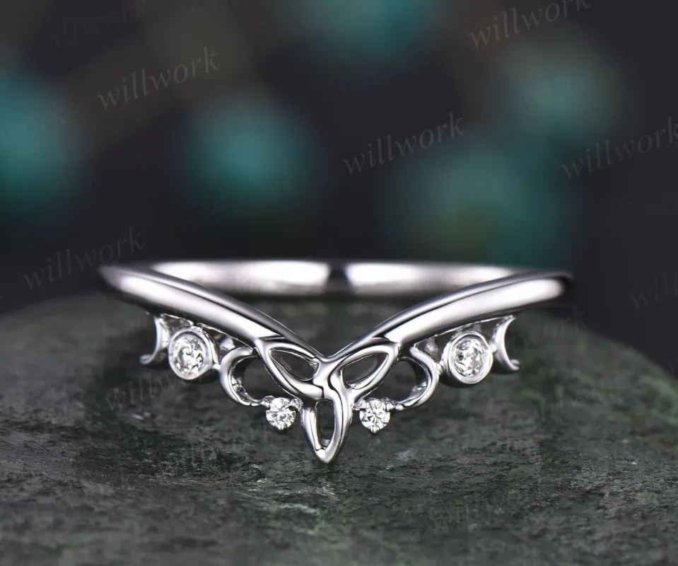 Unique diamond wedding ring moon ring norse viking ring vintage diamond wedding band 14k white gold ring anniversary bridal ring for women sold by Willwork Jewelry